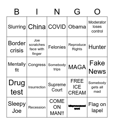 2024 Debate Smackdown Bingo Card