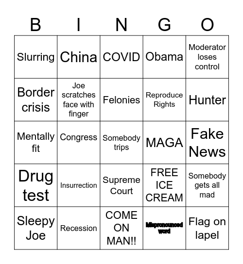 2024 Debate Smackdown Bingo Card