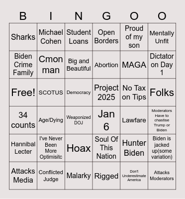 Trump/Biden 2024 Bingo Card