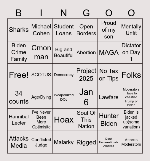 Trump/Biden 2024 Bingo Card