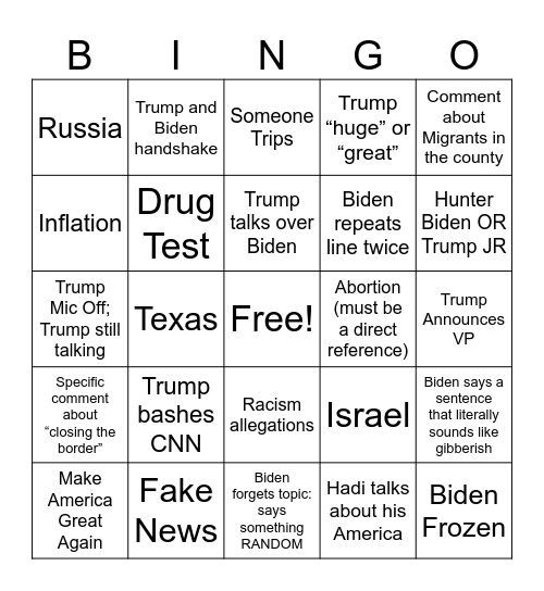 Debate Bingo Card