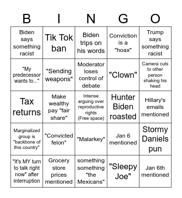 Thursday's Debate Bingo Card