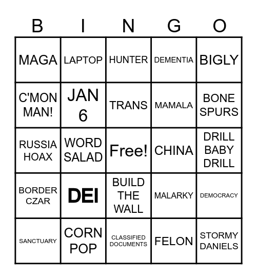 WHITE HOUSE QUALIFICATIONS Bingo Card