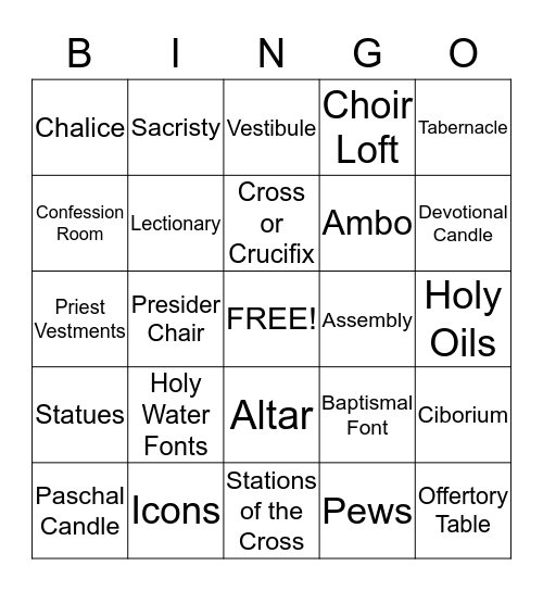 Tour of the Catholic Church Bingo Card