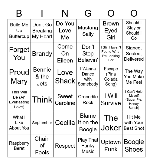 Mingo Favorites Bingo Card