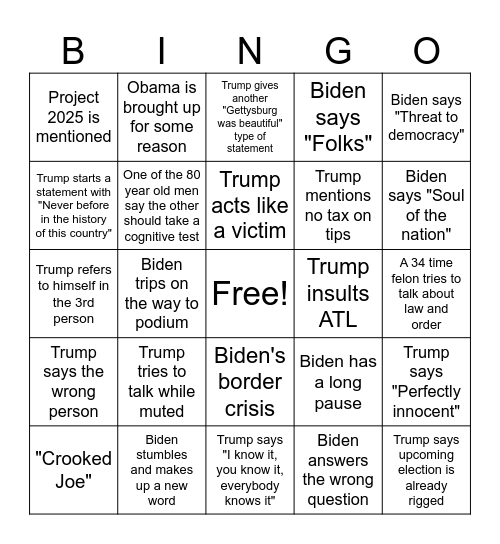 Comedy Event of The Year Bingo Card