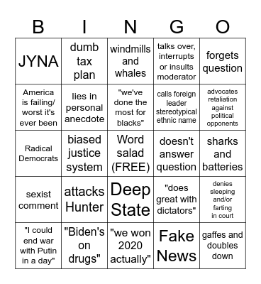 First Presidential Debate Bingo Card