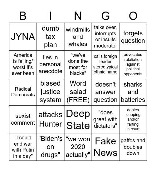 First Presidential Debate Bingo Card