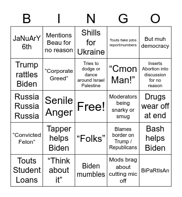 Debate Bingo Card