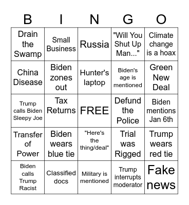 Debate Bingo 2024 Bingo Card