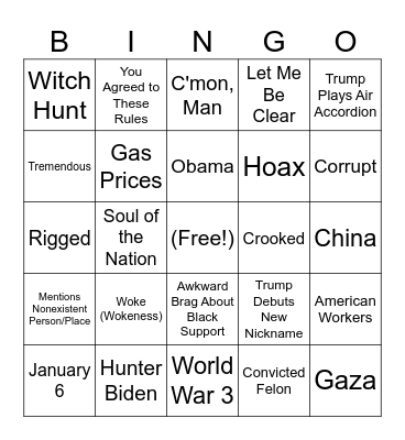 2024 Presidential Debate Bingo Card
