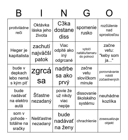 Tomášik náš milovaný Bingo Card