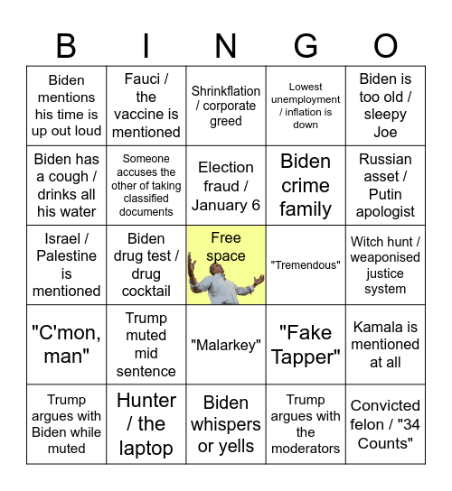 2024 Debate Bingo Card