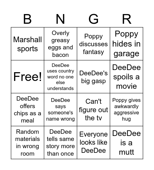 Dad's Parents Bingo Card