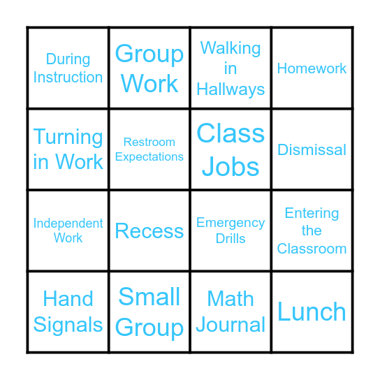 Back to School Bingo Card