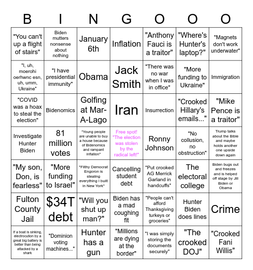 Donny & Sleepy Joe Cage Fight Bingo! Bingo Card