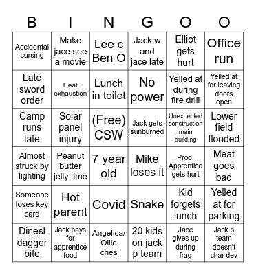 Can’t stop Woodstock Bingo Card