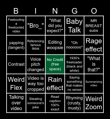 Sssniperwolf Bingo Card