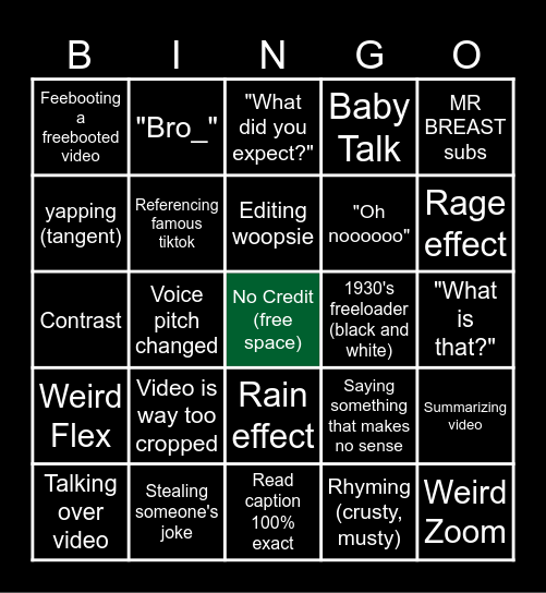 Sssniperwolf Bingo Card