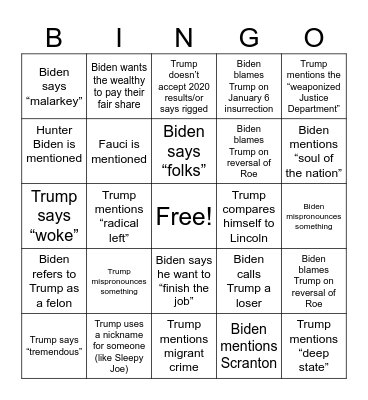 June Debate Card #1 Bingo Card