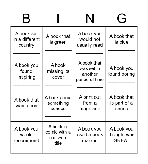 BOOK BING0 Bingo Card