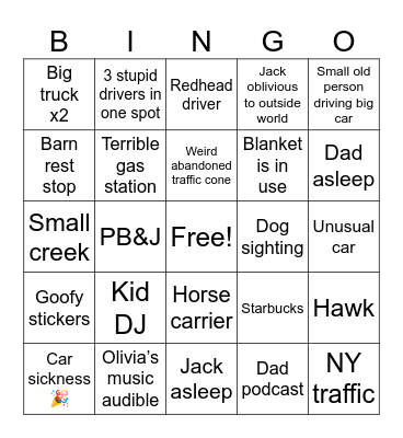Car trip Bingo Card
