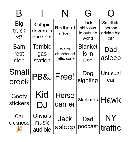 Car trip Bingo Card