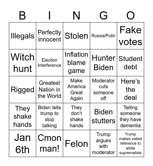 Debate Bingo Card