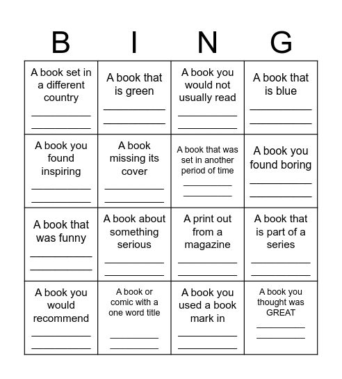 BOOK BING0 Bingo Card