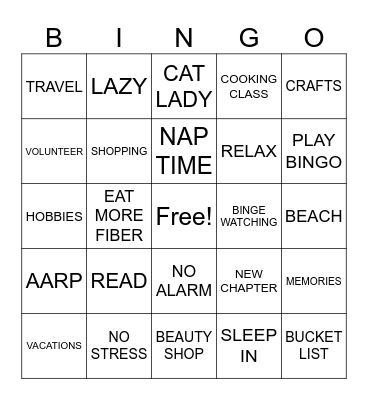Retirement Bingo Card