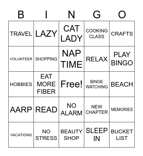 Retirement Bingo Card