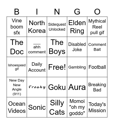 Slop of the Day Bingo Card