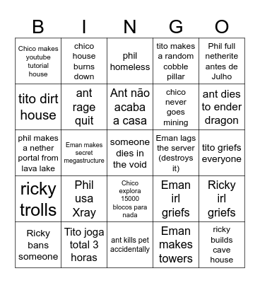 minecraft Bingo Card