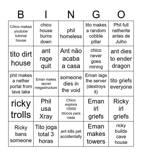 minecraft Bingo Card