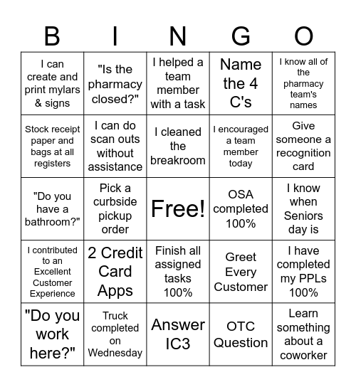 WALGREENS BINGO Card