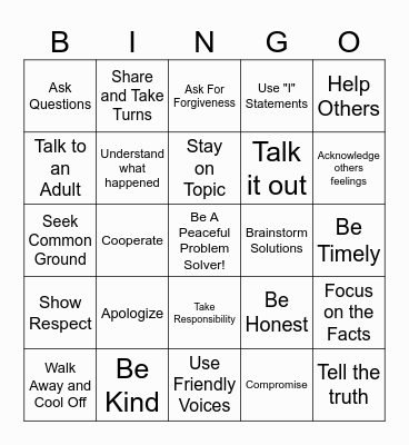 Conflict Resolution Bingo Card