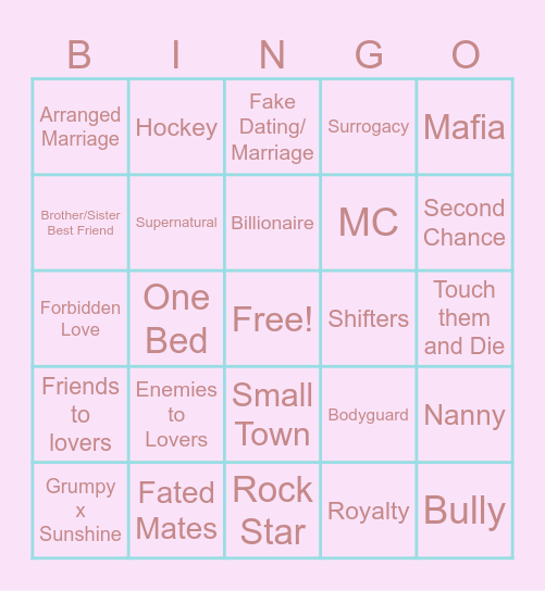 Romance Trope Bingo Card