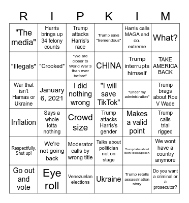Trump vs Harris Bingo Card