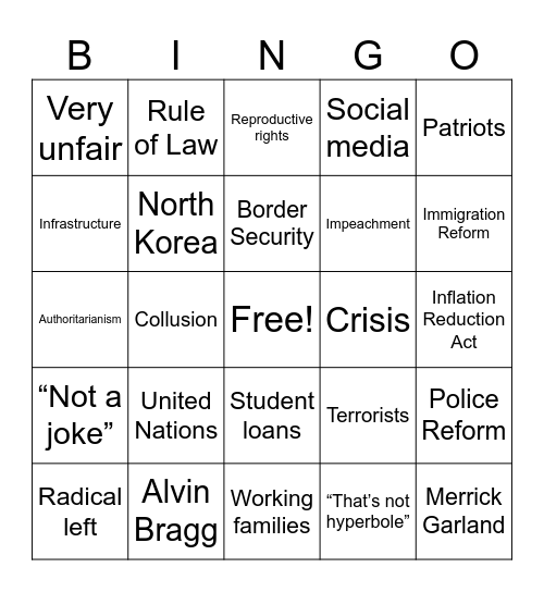 Biden/Trump 2024 Debate Bingo Card