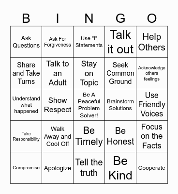 Conflict Resolution Bingo Card