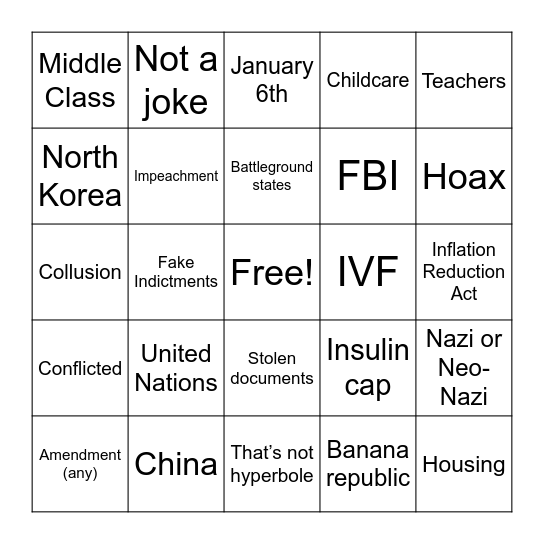 Biden/Trump Debate Bingo Card