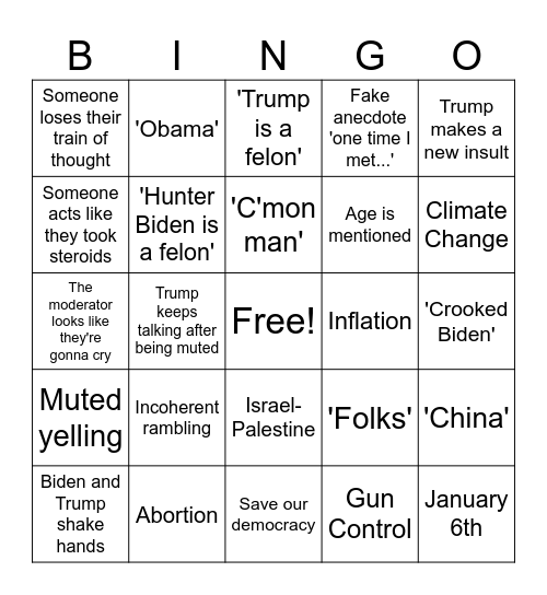 Presidential Bingo Card