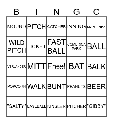 TIGER BASEBALL BINGO Card