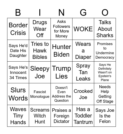 Trump Debate Bingo Card Bingo Card