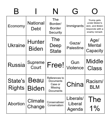 Presidential Debate Bingo 2024 Bingo Card