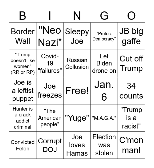 Debate Bingo Card