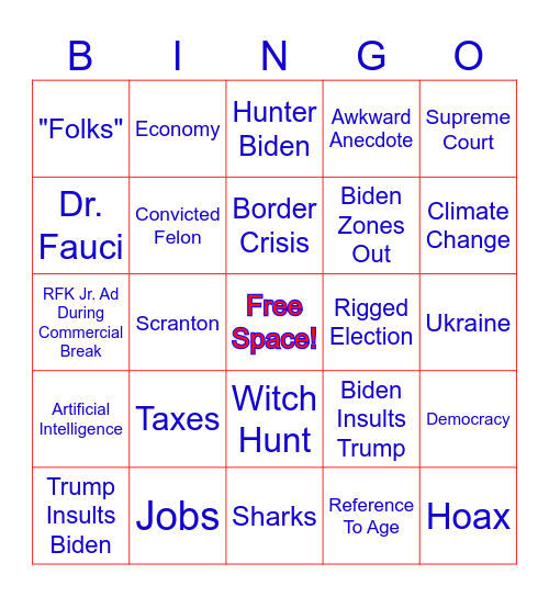 June 27 Presidential Debate Bingo! Bingo Card