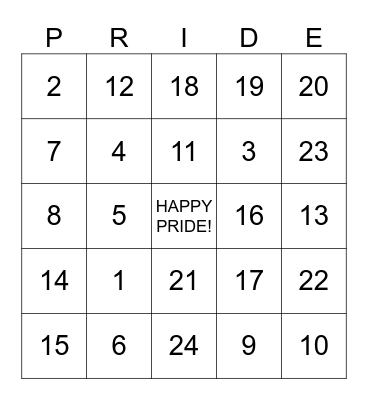 PRIDE BINGO Card