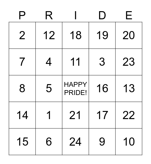 PRIDE BINGO Card