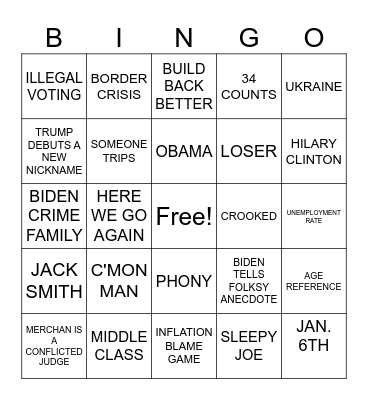 2024 Presidential Debate Bingo Card
